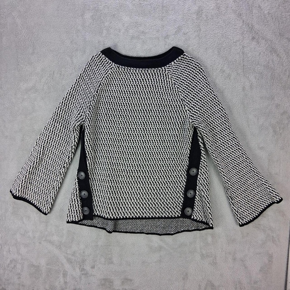 LOFT Womens Black White Knit Sweater Side Button Detail Medium Cotton Blend